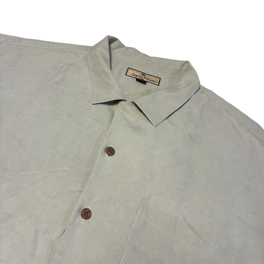 Tommy Bahama Mens Sage Green Silk Button Down Tropical Palm Leaf Shirt XL